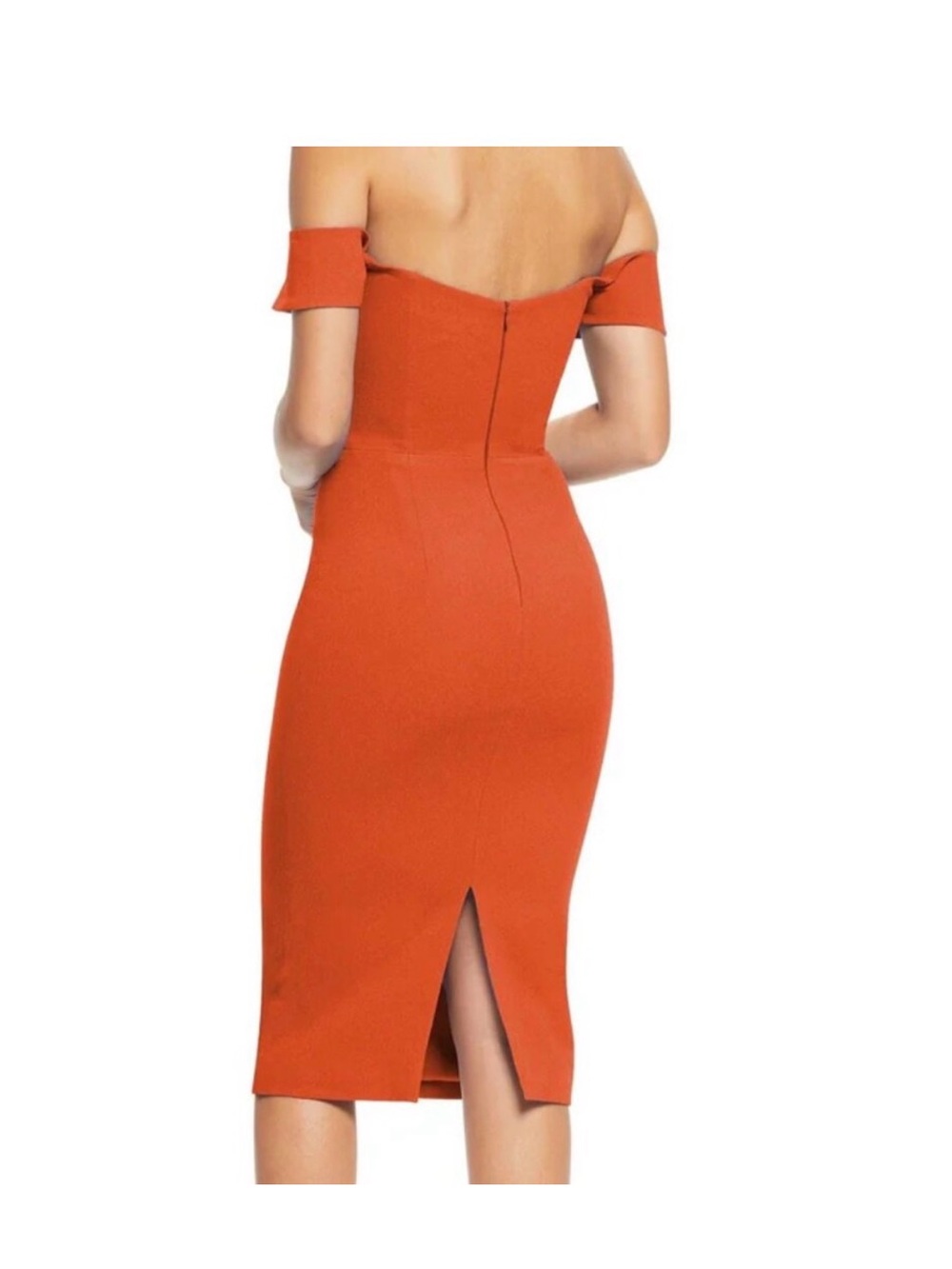 Dress the Population Off Shoulder Orange Midi Sheath Dress-Size M Orange color